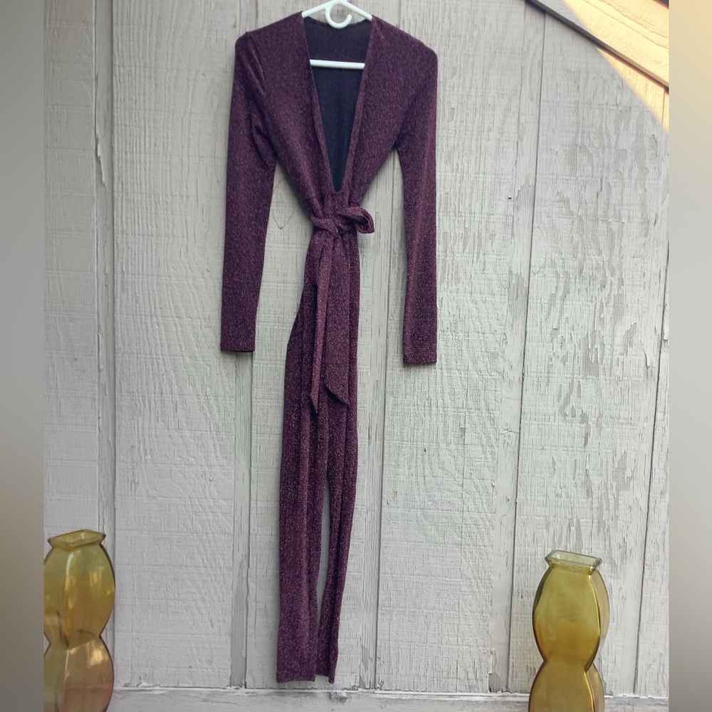 Purple/Glitter Long Sleeve Belted Jumpsuit